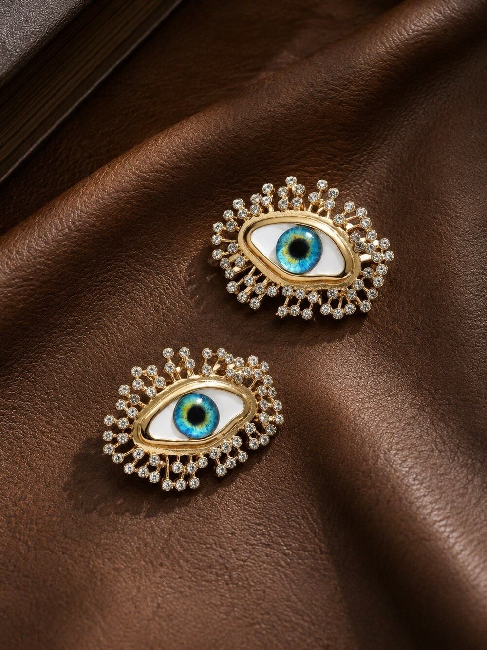 Devil’s Eye Earrings Evil Boho Gold Stud Art VTG Schiaparelli Style